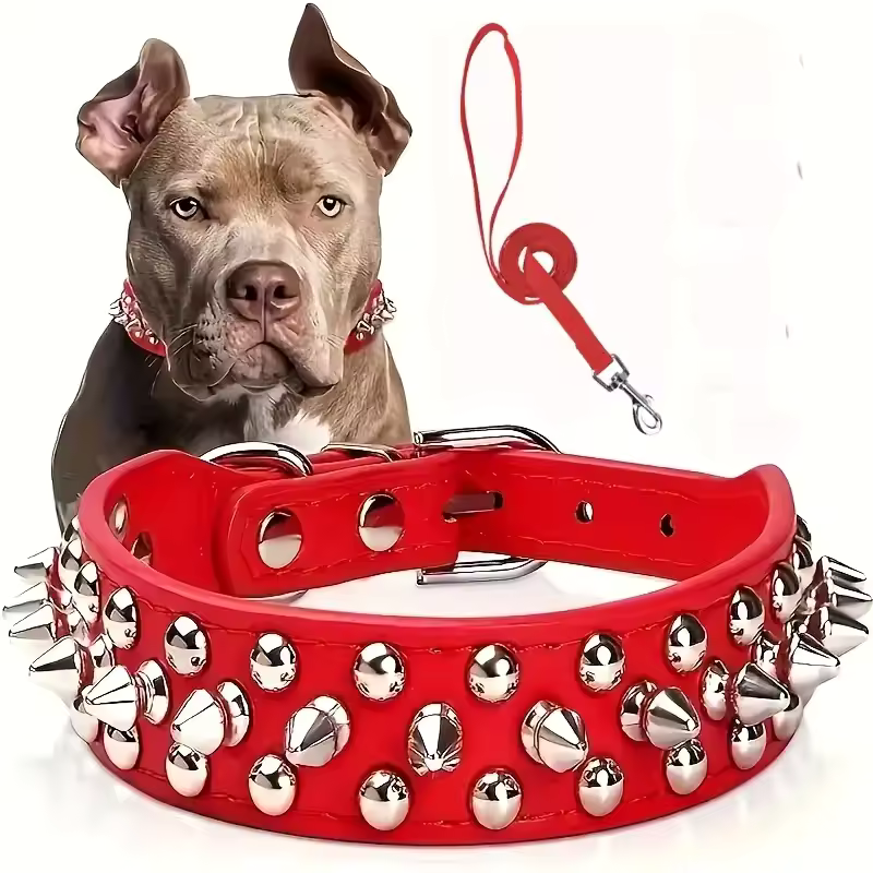 Collar de cuero con púas para perros
