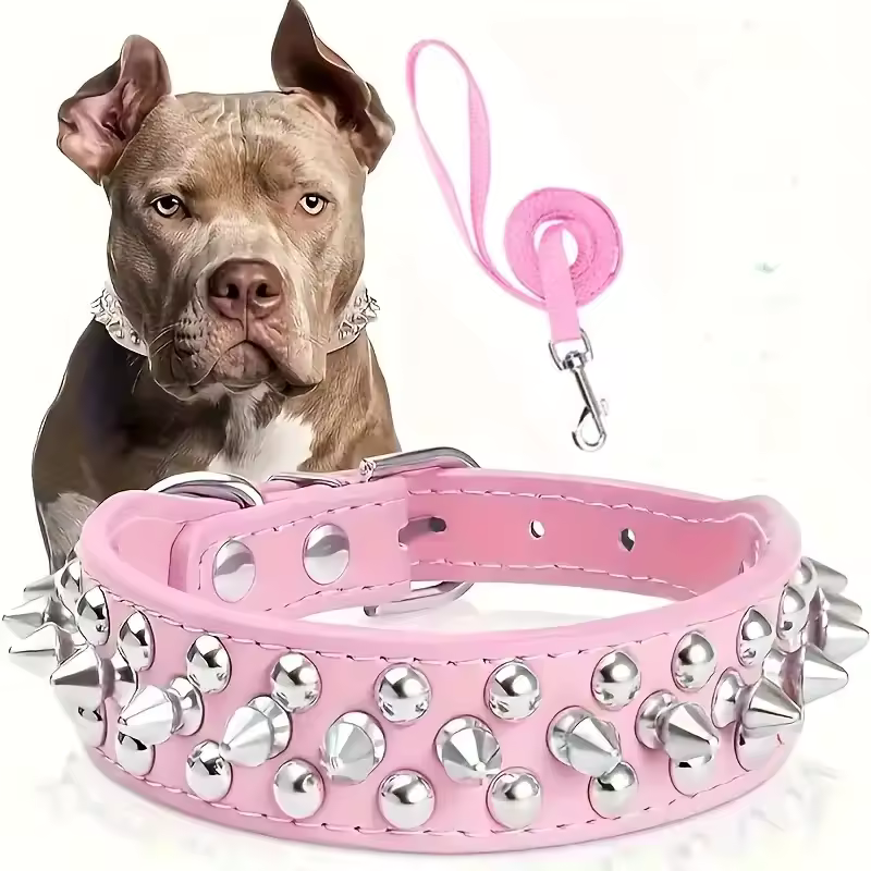 Collar de cuero con púas para perros